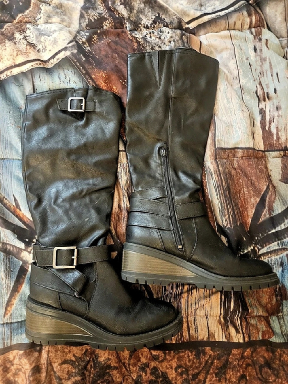 Fergalicious Women's Black Buckle Knee-High Boots